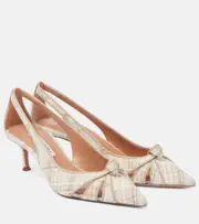 [Aquazzura] Aquazzura Premiere 50 cutout tweed pumps AU 11 white