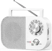 Portable AM FM Shortwave Radio with Long Range Reception, Goodes Transistor Radio with Big Speaker, Battery Operated or AC Power, Large Tuning Knob, Clear Dial, Earphone Jack for Gift, Elder White