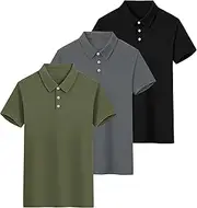 [YUSHOW] 3 Pack Mens Polo Shirts Short Sleeve Moisture Wicking Golf Polo Shirts for Men Adult Waffle Breathable Mens Casual Tee Top Running Sports Gym Work Quick-Dry Polo T Shirts