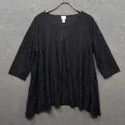 Chicos 3 Lace Top Womens XL Senoia Sharkbite Hem Flowy Lined Blouse Black