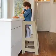 Stepup Baby Montessori Learning Tower Kitchen Helper Stand, Adjustable Toddler Steps with Safety Rail, Solid Wood, Varnished