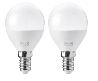 2 pack IKEA SOLHETTA LED Bulb E14 806 Lumen, Dimmable/Globe Opal White, 45 mm