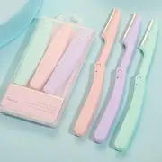 Choyu - Set of 3: Foldable Eyebrow Razor 1 Box - 3 Pcs - Eyebrow Razor - Mixed Color & 1 Pc - Eyebrow Scissors - Pink - One Size