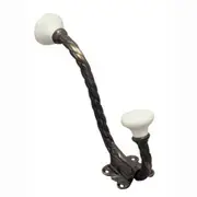Superior Brass Hat & Coat Hook Porcelain Ball Antique 150mm 24233