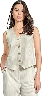 [Jones New York] Womens Linen Stripe Button Down Vest