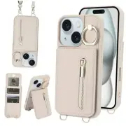 Crossbody Wallet Case for iPhone 13/14 with iPhone 13/iPhone 14(6.1") Beige