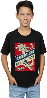 [Absolute Cult] Disney Boys Three Little Pigs And The Big Bad Wolf T-Shirt Black 5-6 Years