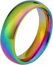[WaMLFac] 6MM Rainbow Wedding Bands Classic Titanium Stainless Steel Colorful Promise Band Rings Size 6-12
