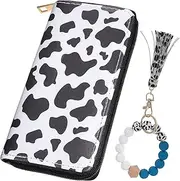 [LALADEFIEE] Fashion Cow Pattern Purse Cow Wallet for Girls Beads Tassel Bracelet Keyring