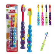 Set of 4 Ball Polka Dot Toothbrushes with Suction Cup Stand Soft Bristles for