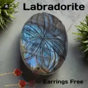 Hand Carved Labradorite 23.30 Ct Gemstone 26x18mm Blue Fair + Free Earrings