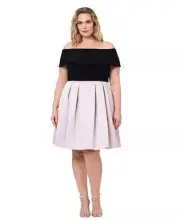 Betsy & Adam Plus Size Off-The-Shoulder Short-Sleeve Fit & Flare Dress Sz16W $24