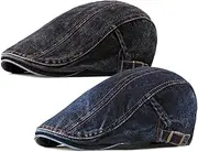[LUTICELI] 2 Pack Men's Cotton Flat Hat Ivy Gatsby Newsboy Hunting Cabbie Driving Cap