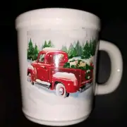 Labrador Puppies Red Pickup Truck Winter Magenta Christmas Large Coffee Mug
