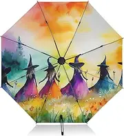 [PDZRMY] UV Protection Travel Umbrella Witch Colorful Grassland Compact for Rain and Sun - Auto Open and Close UPF 50+ Windproof Portable 46” Sun Umbrella for Women and Men
