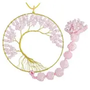 Rose Quartz Crystal Tree of Life with Tumbled Stones Wall Hanging Pink