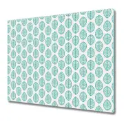 Glass Kitchen Chopping Board Worktop Saver Leaves blue and white 60x52