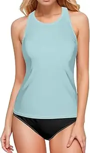 [ODAWA] Halter Bathing Suit Top Light Aqua Blue Quick Dry Tankini Tops, Halter Neck Swimsuits for Women
