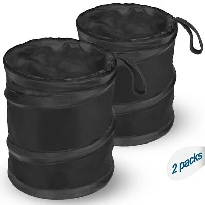 Car Trash Can 2 Pack Mini Waterproof Collapsible Garbage Bin Black