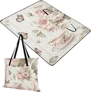 Yoogain Park Blanket Packable Outdoor Party Camping Blanket Packable for Outdoorsy Women Summer Gift Summer Vintage Peach Cups Roses 60x80in