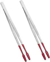 Angoily 2pcs Flat Tweezers with Rubber Tips Stainless Steel Stamp Tongs for Easy Handling Organizing Stamps Durable Design for Hobby Craft Collectors Lightweight Portable Tool
