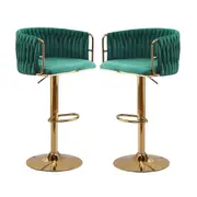 SERENITà 2x Height Adjustable Green Swivel Bar Stool Velvet Golden Round Base Barstools Chairs