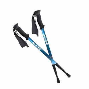 【ISUN】短版四節登山杖(藍色2入)｜高密度EVA握把 6011高強度鋁合金 附腳墊及擋泥板 台灣製 宜山登山杖