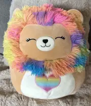 Squishmallows Hug Mees Lianne the Lion 12" Fuzzy Rainbow Mane Tail with Heart
