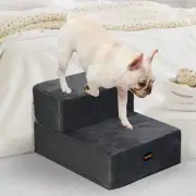 Pet Ramp for Bed Dog Stairs Memory Foam Removable Washable Cover Dark Grey