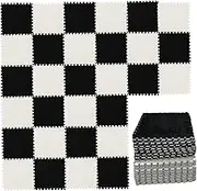 30Pcs Carpet Squares, 12x12 Inch Non-Slip Soft Interlocking Foam Tiles with Border, Cloud-Like Comfort Fluffy Plush Carpet Tiles for Room Decor, Grey and White Squares