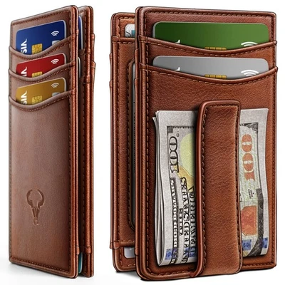 Magnetic Closure Slim Wallet-Genuine Leather Front Pocket Wallet for Men,RFID...