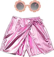 [Perfashion] Girls' Metallic Skorts Sparkly Shorts with Sunglasses Dancing Skirt 4-13 Years