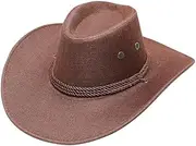 [Generic] Spring and Summer Big Edge Men's Hat Hemp Material Sunshade Men's Hat Western Cowboy Hat Sunscreen Sun Hat Beach Hat
