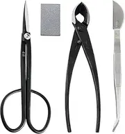 Wazakura 4PCS Bonsai Essential Tool Kit MADE IN JAPAN, Yasugi Steel Twig Bonsai Scissors + Concave Branch Cutter 8in (200mm) + Stainless Tweezers + Sap Eraser Set