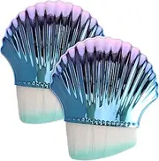 HONITANO 2Pcs Small Foundation and Nail Dust Brushes for Women Ergonomic Blush Brush with Shell Handle for Travel Makeup and Nail Art Cleanup