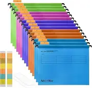 MerryNine Foolscap Suspension Files, 15PCS Polypropylene Filing Cabinet Suspension Files with Tabs and Card Inserts for School Home Work Office Organization(410*255MM) (Mixed Color)