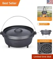 5 Quart Outdoor Dutch Oven Set - Round Cast Iron Pot with Lid & Cooking Trivet