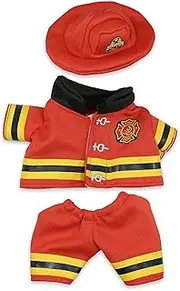 DolliBu Firefighter Dress Up Set for Teddy Bear Plush Toy - Firefighter Hat and Uniform Stuffed Animal Clothes Outfit Set, Cute Teddy Bear Costume Set with Fireman Helmet, Jacket and Pants - Small