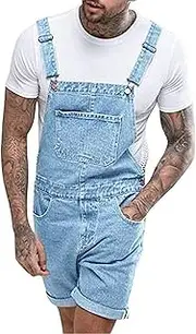[Generic] Mens Denim Bib Overall Shorts Above Knee Length Rompers Walk Relaxed Fit Dungaree Jumpsuit, Light Blue, XX-Large, Light Blue, XX-Large