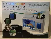 Mini Fish Tank USB Desktop Aquarium-Clock, LED Light, Pen Holder, Running Water