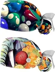 [YTYVAGT] 2-Pc,Nurse Scrub Caps,Scrub Hats with Buttons and Cotton Sweatband,Billiards