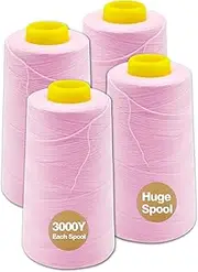 Pink Serger Thread, All-Purpose Thread for Sewing, Polyester, 4 Cones of 3000 Yards Each Spool for Sewing Machine