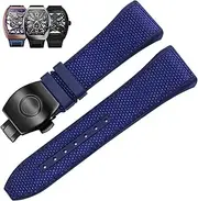 [BANDKIT] 28mm Nylon Genuine Leather Silicone Watch band Black Blue Folding Buckle Watch Strap For Franck Muller V45 Series Watchbands