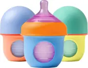 Boon Nursh Silicone Pouch Baby Bottles, 4 Oz Capacity, Color Block (Pack of 3)