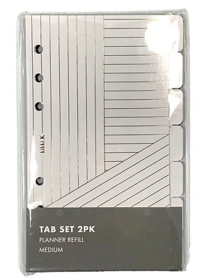 Kikki K Tab Set Medium Planner Refill 2 Pack Essentials White Gold BRAND NEW