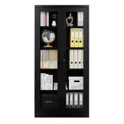 Steel Office Cabinet Filing Storage Shelf Lockable Tempered Glass 2 Door Display Cupboard Garage Rack File Document Folder School Bookcase 185x90x40cm
