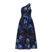NWT Aidan Mattox Womens Size 6 Blue One Shoulder Floral Jacquard Draped Gown NEW
