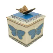Singa Brass & Ceramic Butterfly Trinket Box in Blue