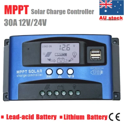 MPPT Solar Charge Regulator 12V/24V Solar Panel Battery Controller LCD USB 30A