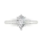 14K White Gold Solitaire Promise Ring, 1 ct Pear Cut Simulated Diamond